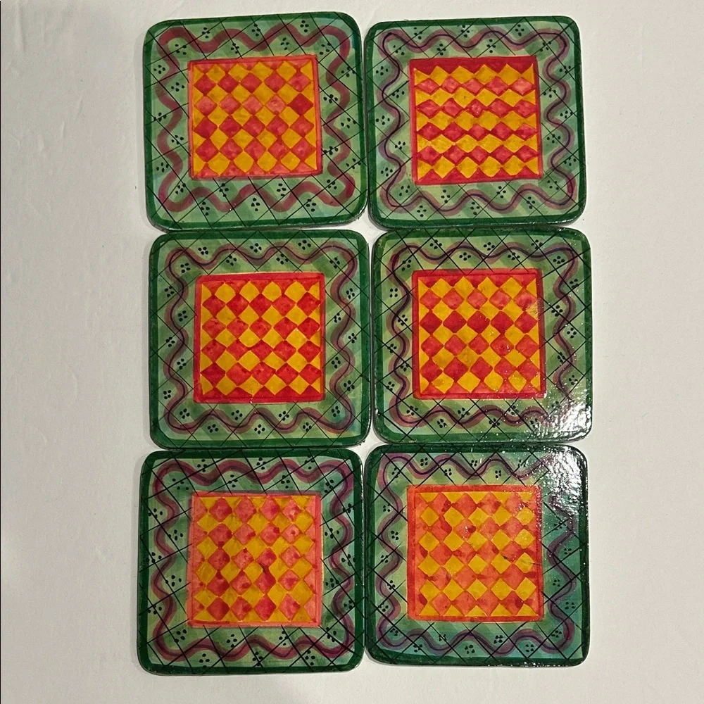 Painted Wood Coaster Set of 6 with Matching Box